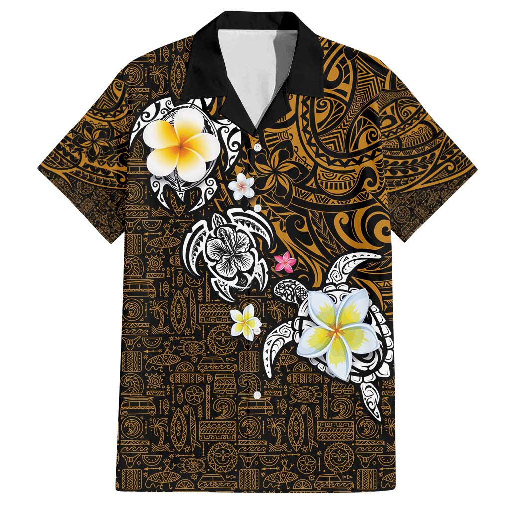 Hawaiian Turtle and Plumeria Family Matching Off Shoulder Maxi Dress and Hawaiian Shirt Polynesian Tattoo and Tribal Elements Pattern Orange Color LT03 Dad's Shirt - Short Sleeve Orange - Polynesian Pride