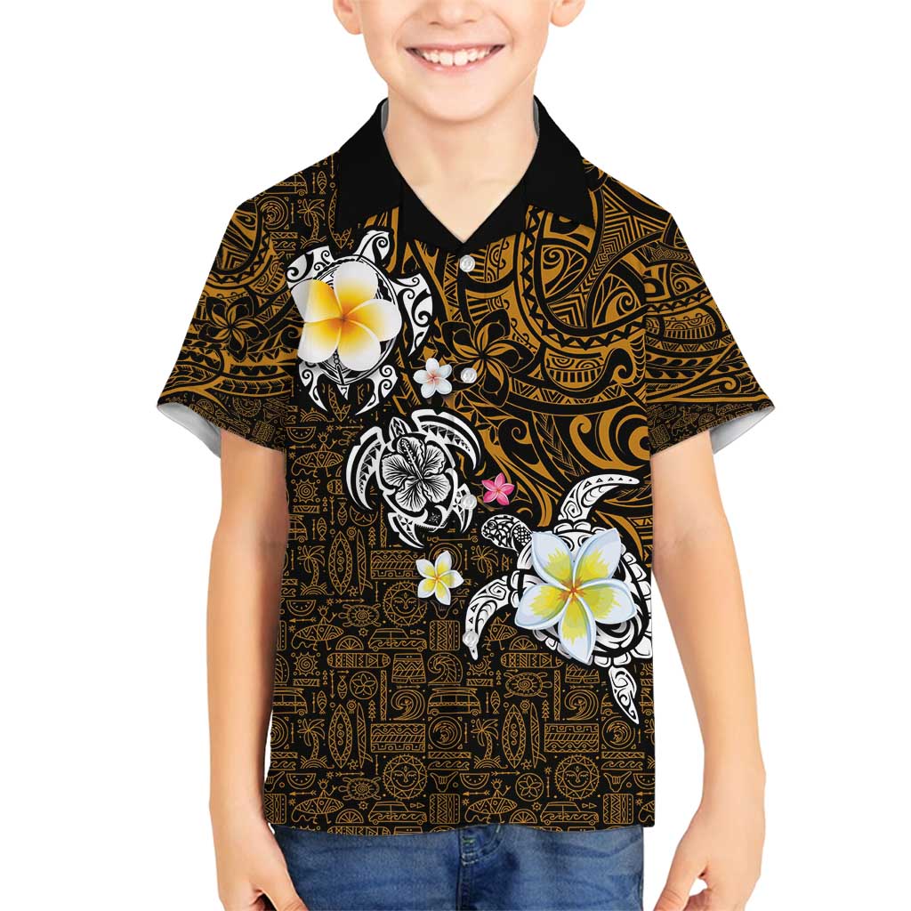 Hawaiian Turtle and Plumeria Family Matching Off Shoulder Maxi Dress and Hawaiian Shirt Polynesian Tattoo and Tribal Elements Pattern Orange Color LT03 Son's Shirt Orange - Polynesian Pride