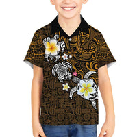 Hawaiian Turtle and Plumeria Family Matching Off Shoulder Maxi Dress and Hawaiian Shirt Polynesian Tattoo and Tribal Elements Pattern Orange Color LT03 Son's Shirt Orange - Polynesian Pride