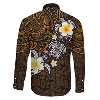 Hawaiian Turtle and Plumeria Family Matching Short Sleeve Bodycon Dress and Hawaiian Shirt Polynesian Tattoo and Tribal Elements Pattern Orange Color