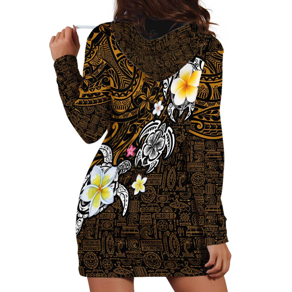 Hawaiian Turtle and Plumeria Hoodie Dress Polynesian Tattoo and Tribal Elements Pattern Orange Color LT03 - Polynesian Pride