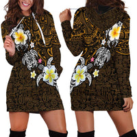 Hawaiian Turtle and Plumeria Hoodie Dress Polynesian Tattoo and Tribal Elements Pattern Orange Color LT03 - Polynesian Pride
