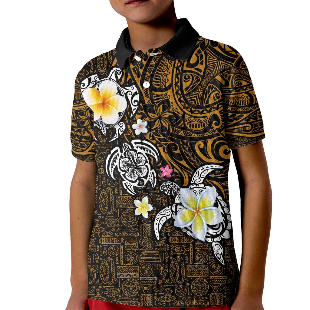 Hawaiian Turtle and Plumeria Kid Polo Shirt Polynesian Tattoo and Tribal Elements Pattern Orange Color LT03 Kid Orange - Polynesian Pride