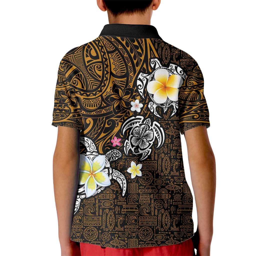 Hawaiian Turtle and Plumeria Kid Polo Shirt Polynesian Tattoo and Tribal Elements Pattern Orange Color LT03 - Polynesian Pride