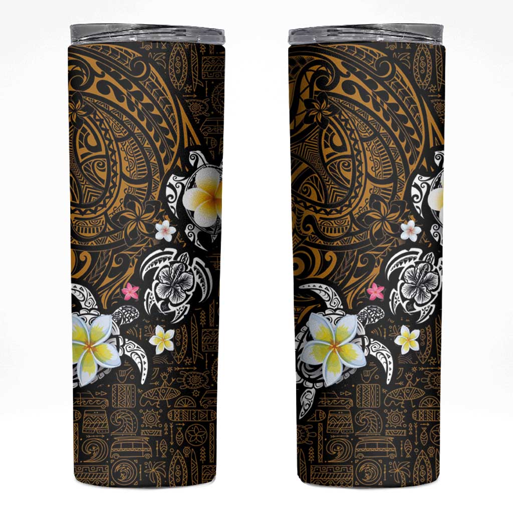 Hawaiian Turtle and Plumeria Skinny Tumbler Polynesian Tattoo and Tribal Elements Pattern Orange Color LT03 Orange - Polynesian Pride