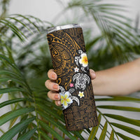 Hawaiian Turtle and Plumeria Skinny Tumbler Polynesian Tattoo and Tribal Elements Pattern Orange Color LT03 - Polynesian Pride