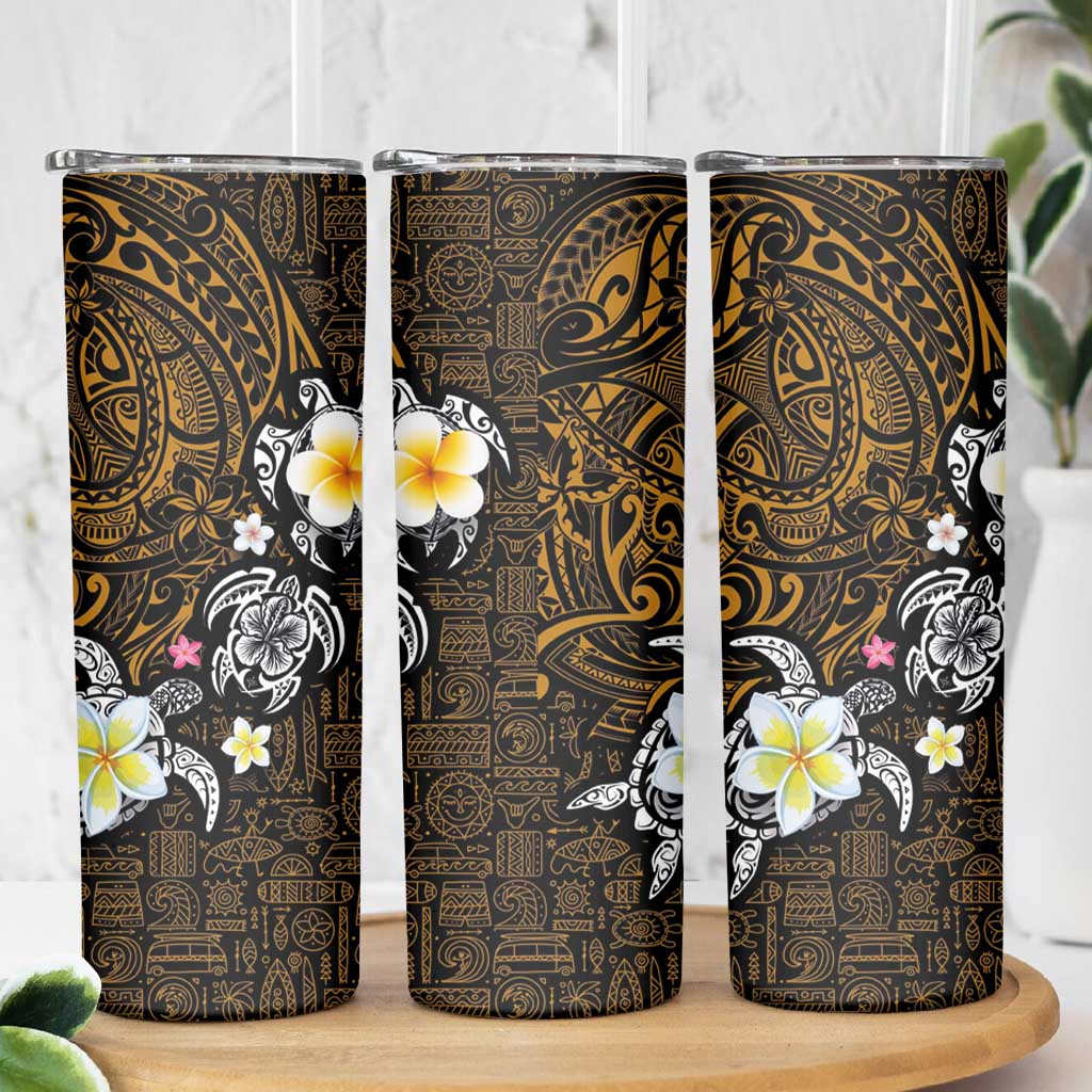 Hawaiian Turtle and Plumeria Skinny Tumbler Polynesian Tattoo and Tribal Elements Pattern Orange Color LT03 - Polynesian Pride