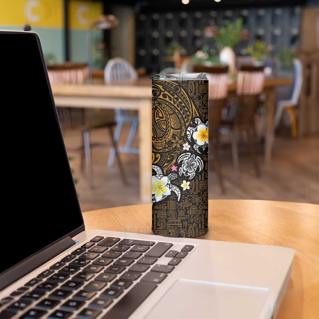 Hawaiian Turtle and Plumeria Skinny Tumbler Polynesian Tattoo and Tribal Elements Pattern Orange Color LT03 - Polynesian Pride