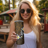 Hawaiian Turtle and Plumeria Skinny Tumbler Polynesian Tattoo and Tribal Elements Pattern Orange Color LT03 - Polynesian Pride