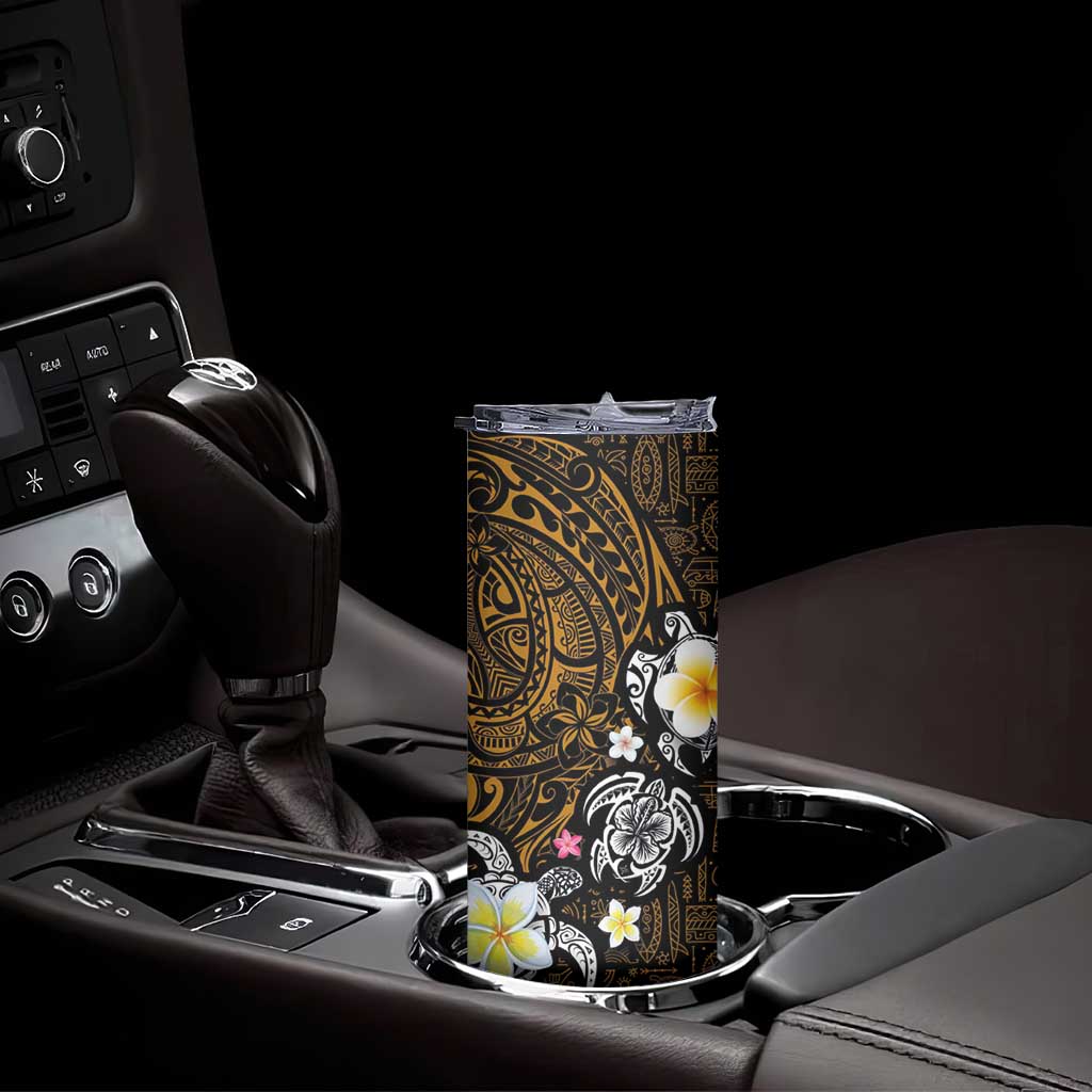 Hawaiian Turtle and Plumeria Skinny Tumbler Polynesian Tattoo and Tribal Elements Pattern Orange Color LT03 - Polynesian Pride