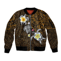 Hawaiian Turtle and Plumeria Sleeve Zip Bomber Jacket Polynesian Tattoo and Tribal Elements Pattern Orange Color LT03 Unisex Orange - Polynesian Pride