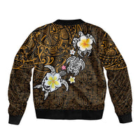 Hawaiian Turtle and Plumeria Sleeve Zip Bomber Jacket Polynesian Tattoo and Tribal Elements Pattern Orange Color LT03 - Polynesian Pride