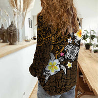 Hawaiian Turtle and Plumeria Women Casual Shirt Polynesian Tattoo and Tribal Elements Pattern Orange Color LT03 - Polynesian Pride
