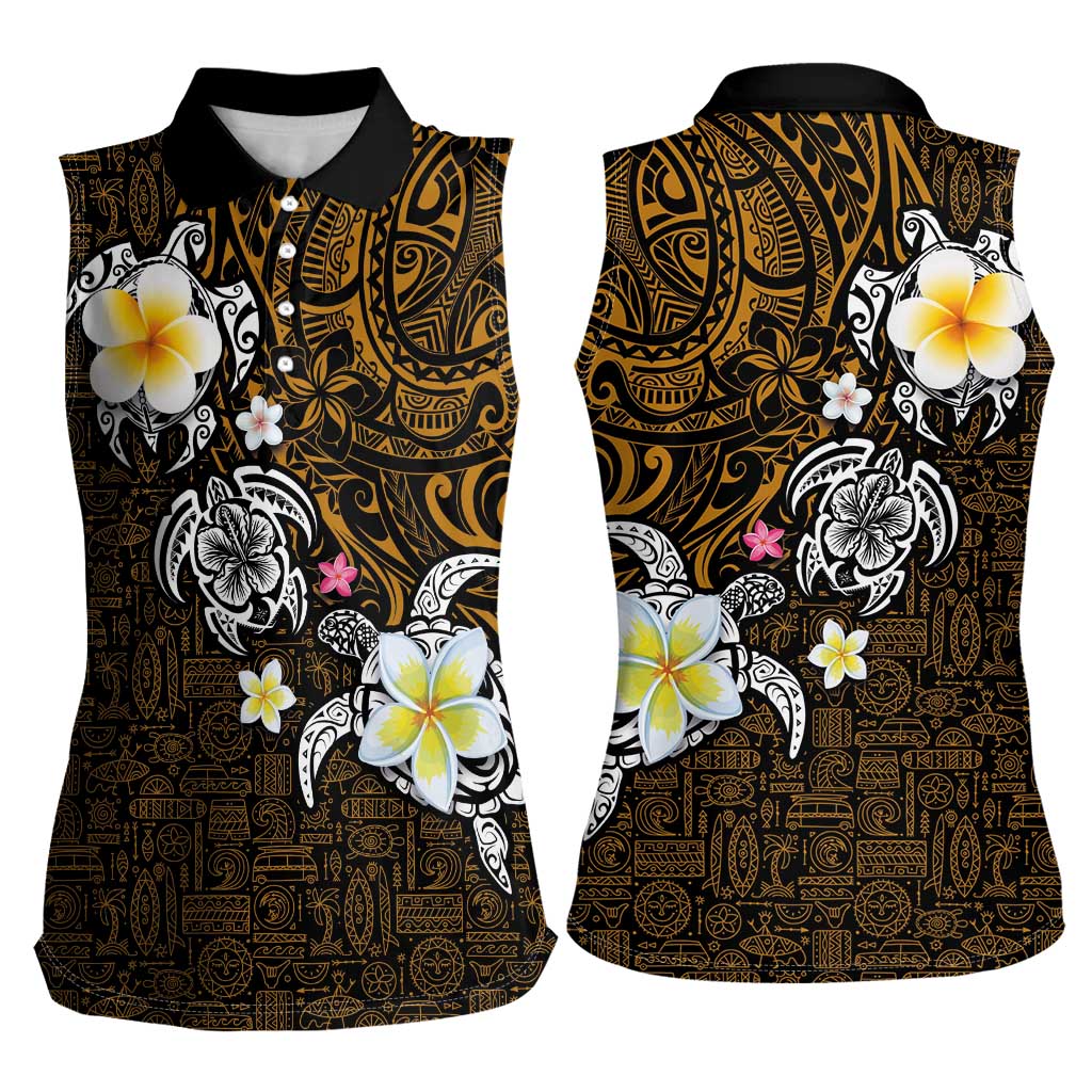 Hawaiian Turtle and Plumeria Women Sleeveless Polo Shirt Polynesian Tattoo and Tribal Elements Pattern Orange Color LT03 - Polynesian Pride