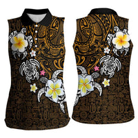 Hawaiian Turtle and Plumeria Women Sleeveless Polo Shirt Polynesian Tattoo and Tribal Elements Pattern Orange Color LT03 - Polynesian Pride