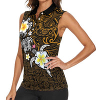 Hawaiian Turtle and Plumeria Women Sleeveless Polo Shirt Polynesian Tattoo and Tribal Elements Pattern Orange Color LT03 - Polynesian Pride