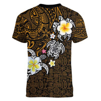 Hawaiian Turtle and Plumeria Women V-Neck T-Shirt Polynesian Tattoo and Tribal Elements Pattern Orange Color LT03 - Polynesian Pride