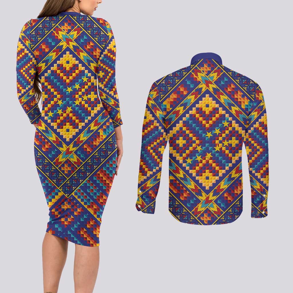 Kolose-Tuvalu Crochet Couples Matching Long Sleeve Bodycon Dress and Long Sleeve Button Shirt with Polynesian and Pacific Tattoos LT03 - Polynesian Pride