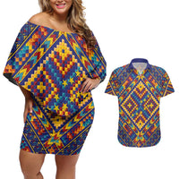Kolose-Tuvalu Crochet Couples Matching Off Shoulder Short Dress and Hawaiian Shirt with Polynesian and Pacific Tattoos LT03 Navy - Polynesian Pride
