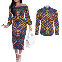Kolose-Tuvalu Crochet Couples Matching Off The Shoulder Long Sleeve Dress and Long Sleeve Button Shirt with Polynesian and Pacific Tattoos LT03 Navy - Polynesian Pride