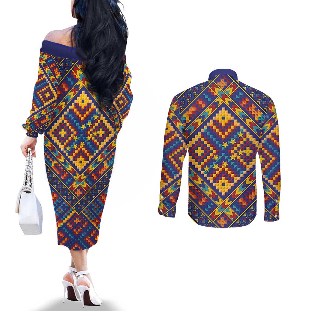 Kolose-Tuvalu Crochet Couples Matching Off The Shoulder Long Sleeve Dress and Long Sleeve Button Shirt with Polynesian and Pacific Tattoos LT03 - Polynesian Pride