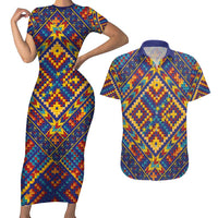 Kolose-Tuvalu Crochet Couples Matching Short Sleeve Bodycon Dress and Hawaiian Shirt with Polynesian and Pacific Tattoos LT03 Navy - Polynesian Pride