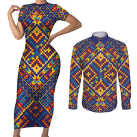 Kolose-Tuvalu Crochet Couples Matching Short Sleeve Bodycon Dress and Long Sleeve Button Shirt with Polynesian and Pacific Tattoos LT03 Navy - Polynesian Pride