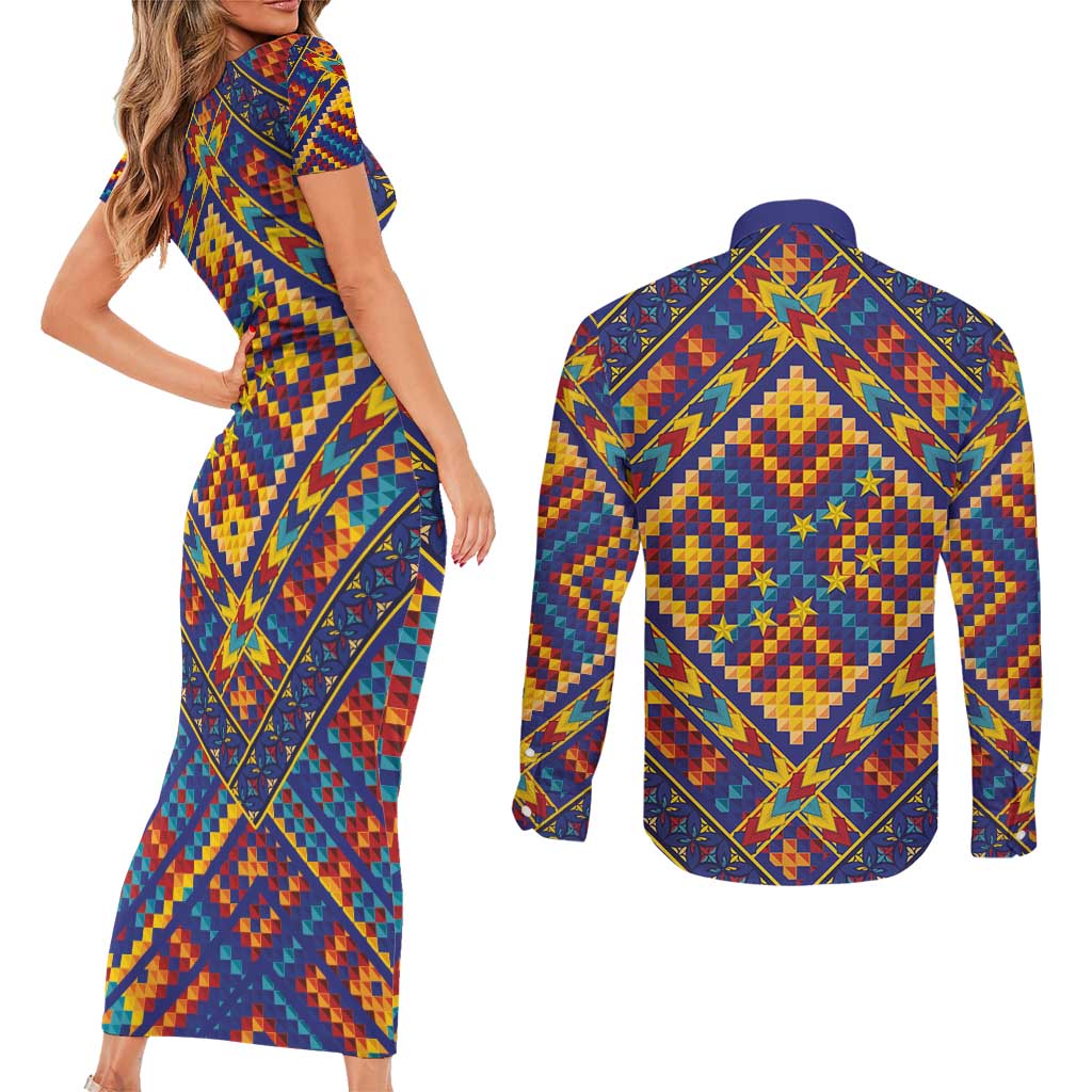 Kolose-Tuvalu Crochet Couples Matching Short Sleeve Bodycon Dress and Long Sleeve Button Shirt with Polynesian and Pacific Tattoos LT03 - Polynesian Pride