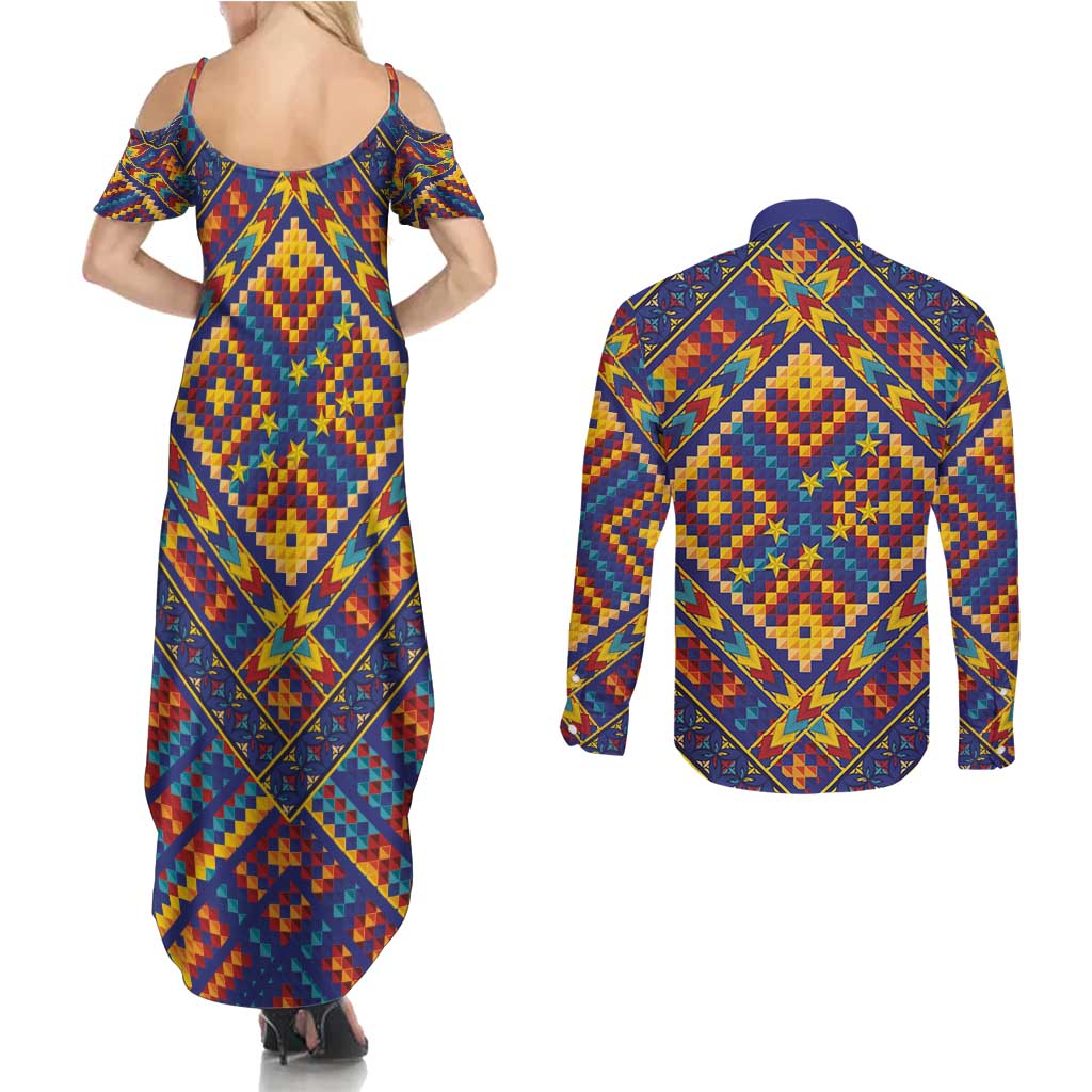 Kolose-Tuvalu Crochet Couples Matching Summer Maxi Dress and Long Sleeve Button Shirt with Polynesian and Pacific Tattoos - Polynesian Pride