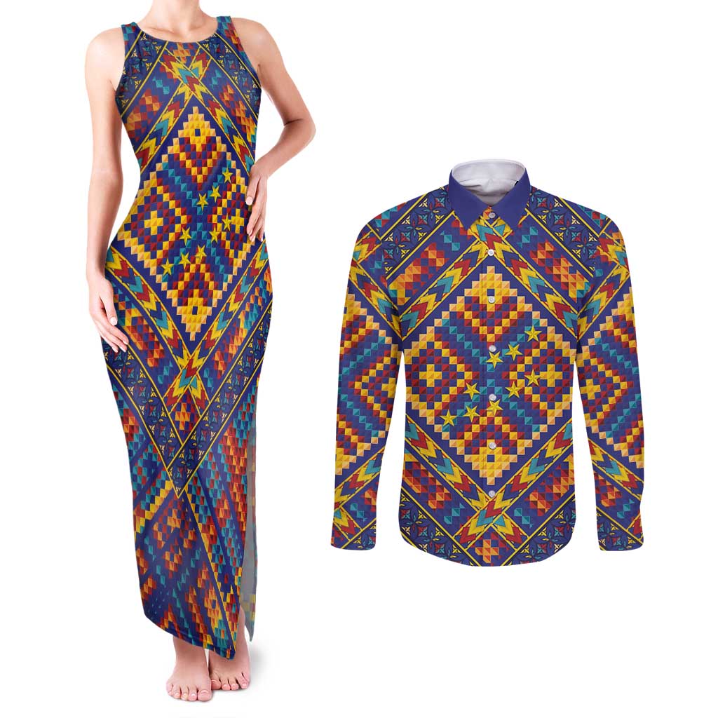 Kolose-Tuvalu Crochet Couples Matching Tank Maxi Dress and Long Sleeve Button Shirt with Polynesian and Pacific Tattoos - Polynesian Pride