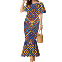 Kolose-Tuvalu Crochet Family Matching Mermaid Dress and Hawaiian Shirt with Polynesian and Pacific Tattoos LT03 Mom's Dress Navy - Polynesian Pride