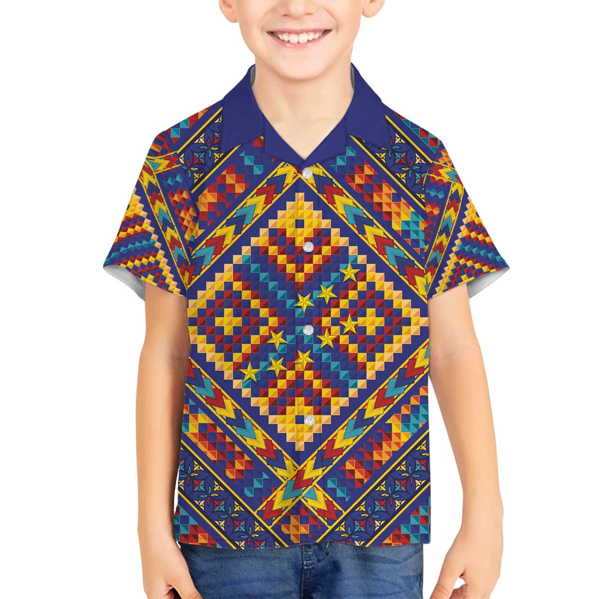 Kolose-Tuvalu Crochet Family Matching Off The Shoulder Long Sleeve Dress and Hawaiian Shirt with Polynesian and Pacific Tattoos LT03 Son's Shirt Navy - Polynesian Pride