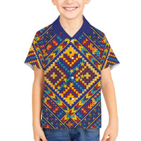 Kolose-Tuvalu Crochet Family Matching Off Shoulder Maxi Dress and Hawaiian Shirt with Polynesian and Pacific Tattoos LT03 Son's Shirt Navy - Polynesian Pride