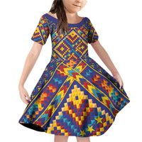Kolose-Tuvalu Crochet Family Matching Off Shoulder Short Dress and Hawaiian Shirt with Polynesian and Pacific Tattoos LT03 Daughter's Dress Navy - Polynesian Pride