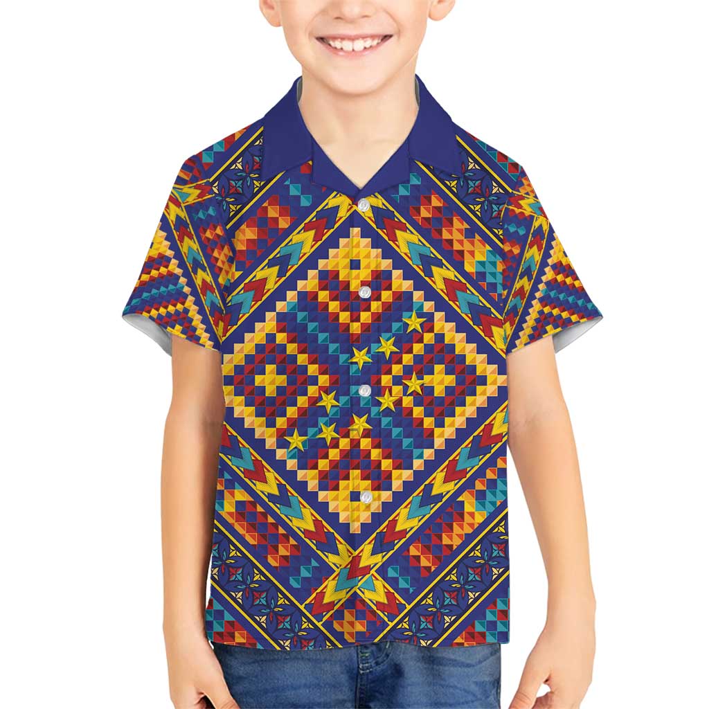 Kolose-Tuvalu Crochet Family Matching Off Shoulder Short Dress and Hawaiian Shirt with Polynesian and Pacific Tattoos LT03 Son's Shirt Navy - Polynesian Pride