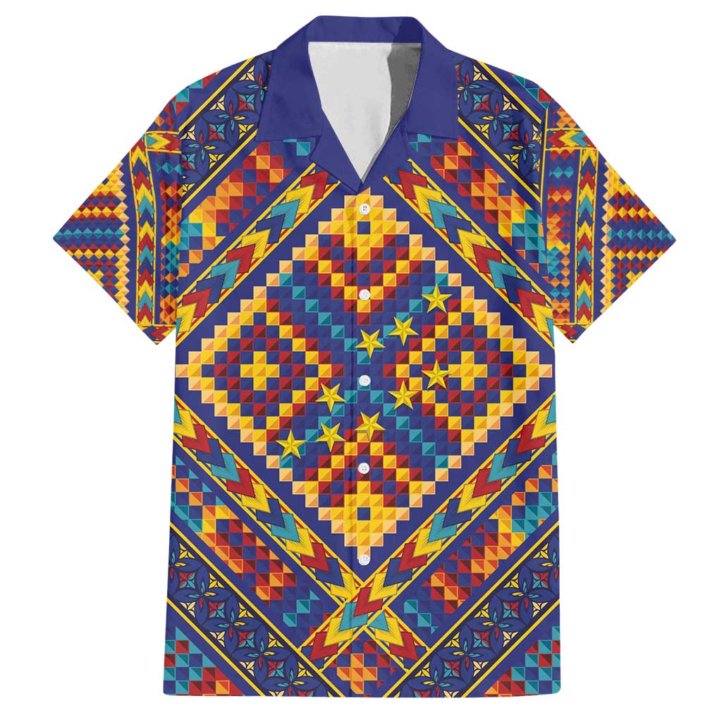 Kolose-Tuvalu Crochet Family Matching Puletasi and Hawaiian Shirt with Polynesian and Pacific Tattoos LT03 Dad's Shirt - Short Sleeve Navy - Polynesian Pride