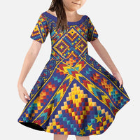 Kolose-Tuvalu Crochet Family Matching Short Sleeve Bodycon Dress and Hawaiian Shirt with Polynesian and Pacific Tattoos LT03 Daughter's Dress Navy - Polynesian Pride