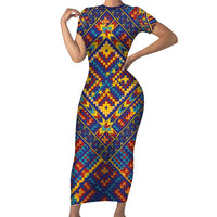 Kolose-Tuvalu Crochet Family Matching Short Sleeve Bodycon Dress and Hawaiian Shirt with Polynesian and Pacific Tattoos LT03 Mom's Dress Navy - Polynesian Pride