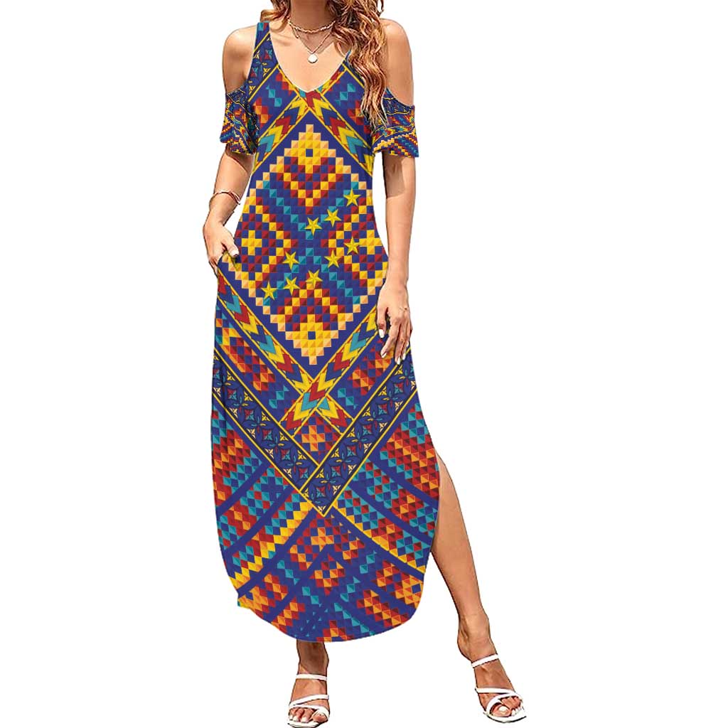 Kolose-Tuvalu Crochet Family Matching Summer Maxi Dress and Hawaiian Shirt with Polynesian and Pacific Tattoos LT03 Mom's Dress Navy - Polynesian Pride