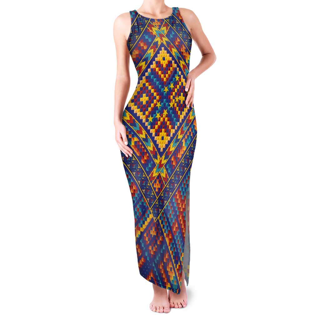 Kolose-Tuvalu Crochet Family Matching Tank Maxi Dress and Hawaiian Shirt with Polynesian and Pacific Tattoos LT03 Mom's Dress Navy - Polynesian Pride