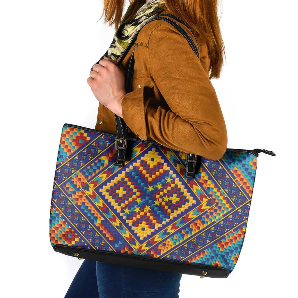 Kolose-Tuvalu Crochet Leather Tote Bag with Polynesian and Pacific Tattoos LT03 Navy - Polynesian Pride