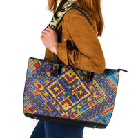 Kolose-Tuvalu Crochet Leather Tote Bag with Polynesian and Pacific Tattoos LT03 Navy - Polynesian Pride