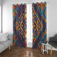 Kolose-Tuvalu Crochet Window Curtain with Polynesian and Pacific Tattoos LT03 With Grommets Navy - Polynesian Pride