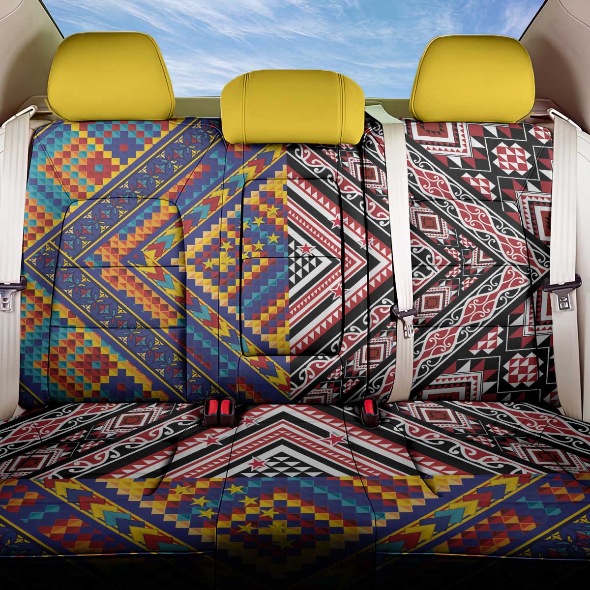 Tuvaluan and New Zealand Culture Back Car Seat Cover The Art of Kolose and Taniko LT03 One Size Navy - Polynesian Pride