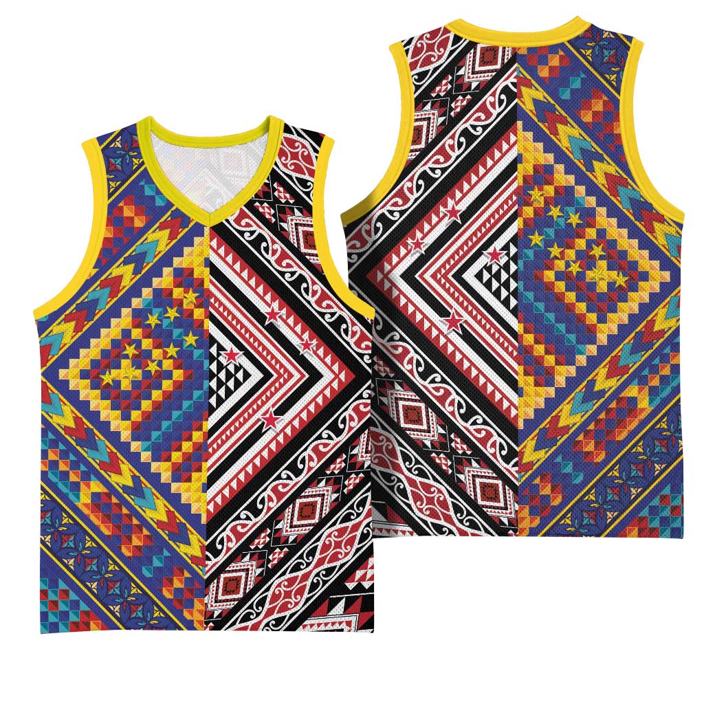 Tuvaluan and New Zealand Culture Basketball Jersey The Art of Kolose and Taniko LT03 - Polynesian Pride