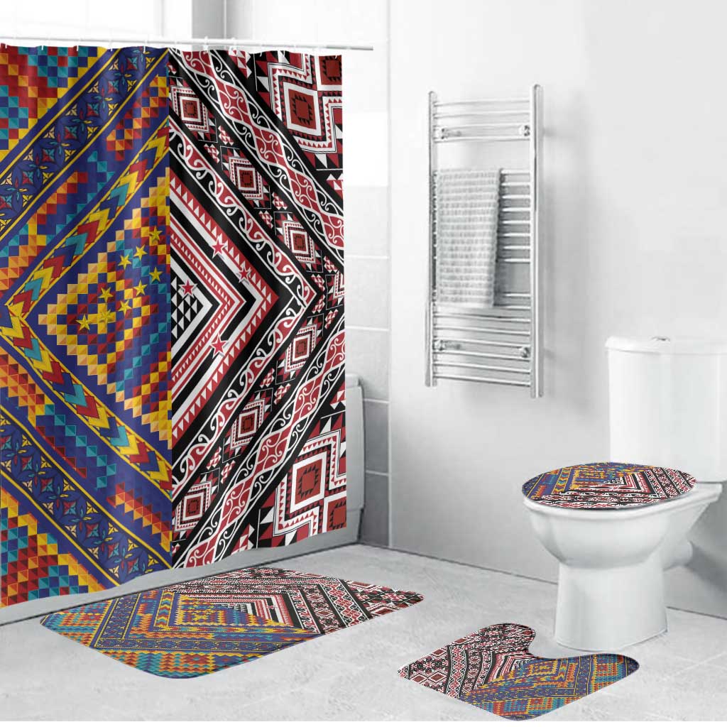 Tuvaluan and New Zealand Culture Bathroom Set The Art of Kolose and Taniko LT03 Bathroom Set (4 pcs) Navy - Polynesian Pride