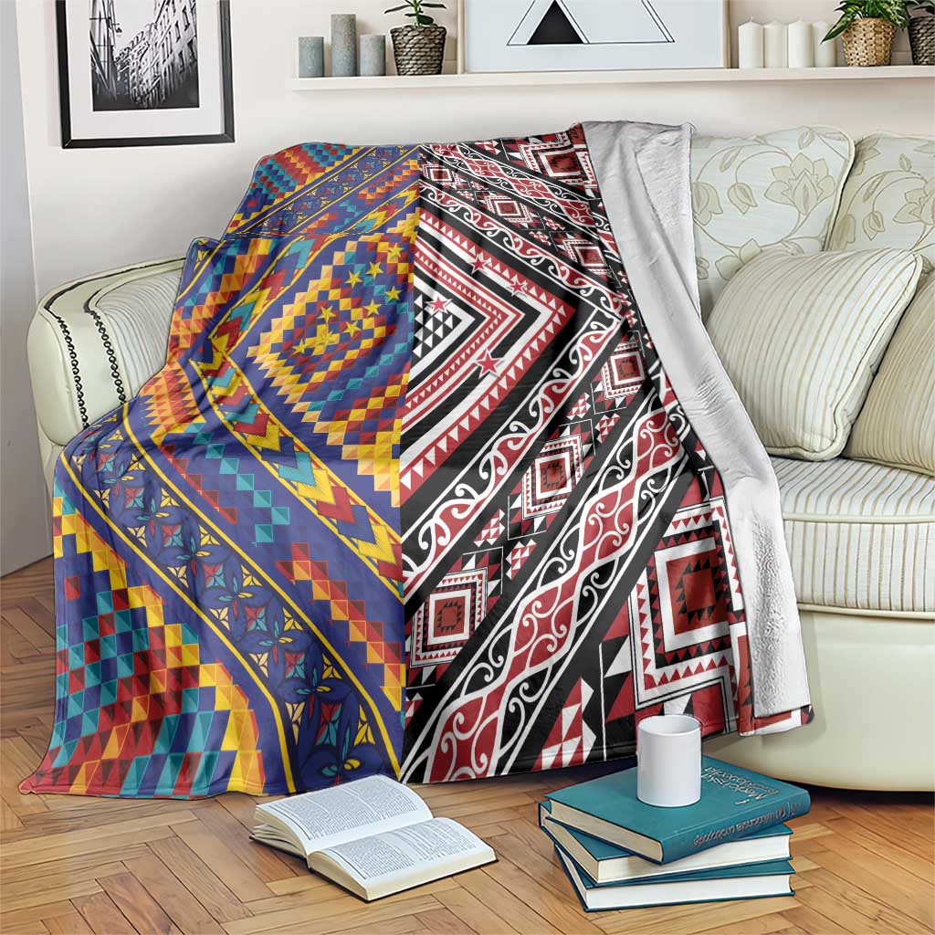Tuvaluan and New Zealand Culture Blanket The Art of Kolose and Taniko LT03 Navy - Polynesian Pride
