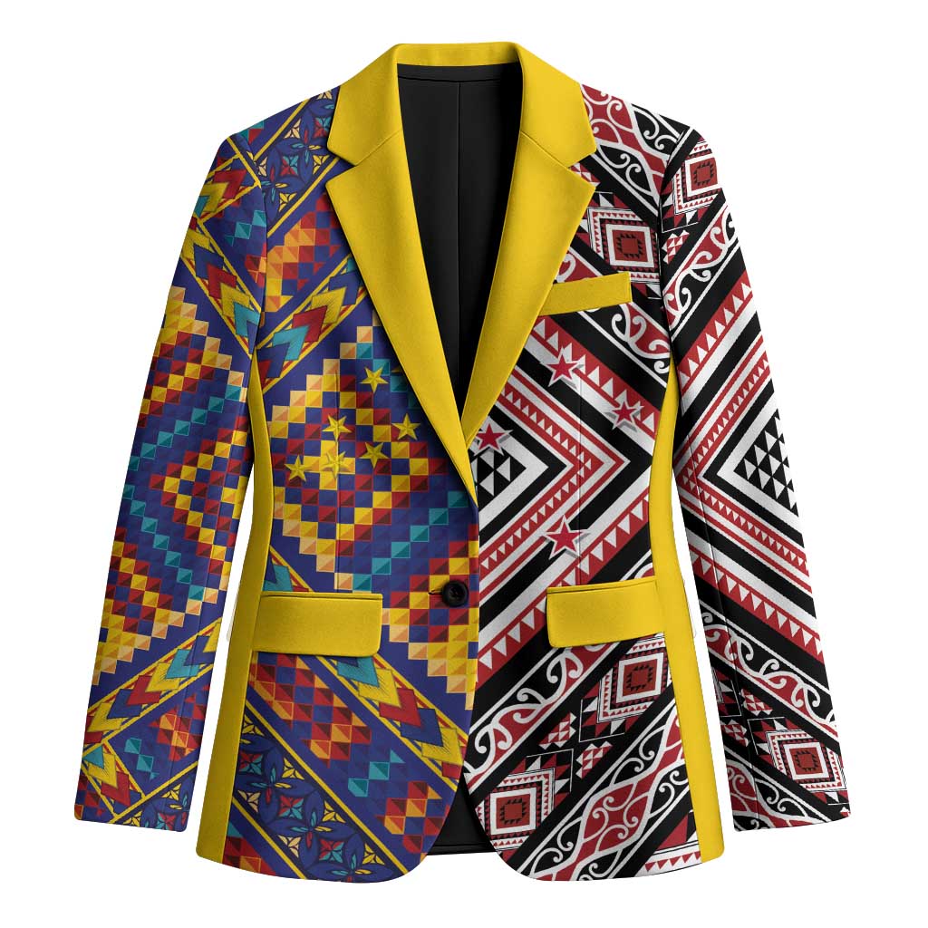 Tuvaluan and New Zealand Culture Blazer The Art of Kolose and Taniko LT03 Unisex Navy - Polynesian Pride