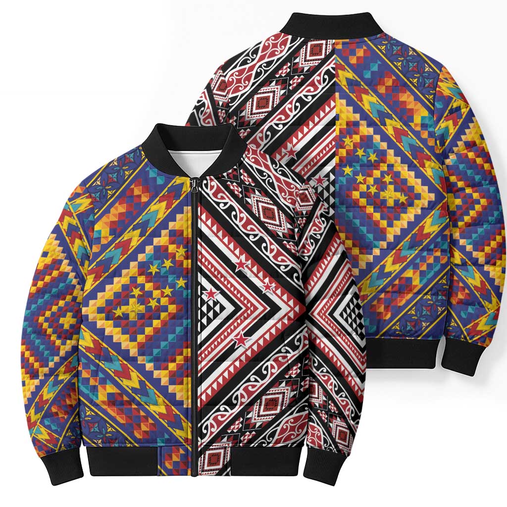 Tuvaluan and New Zealand Culture Bomber Puffer Jacket The Art of Kolose and Taniko LT03 - Polynesian Pride