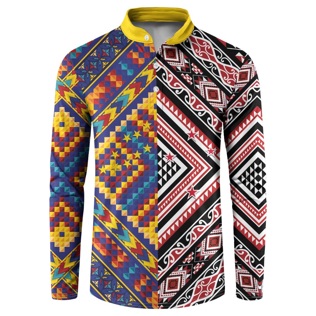 Tuvaluan and New Zealand Culture Button Sweatshirt The Art of Kolose and Taniko LT03 Navy - Polynesian Pride